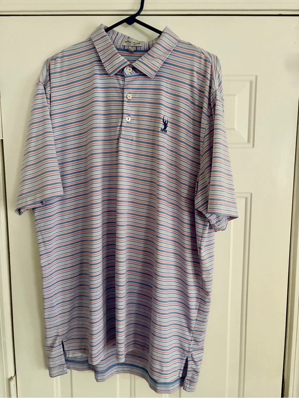 Phoenix CC Men's Striped Polo Shirt in Light Blue and Pink - Classic Logo